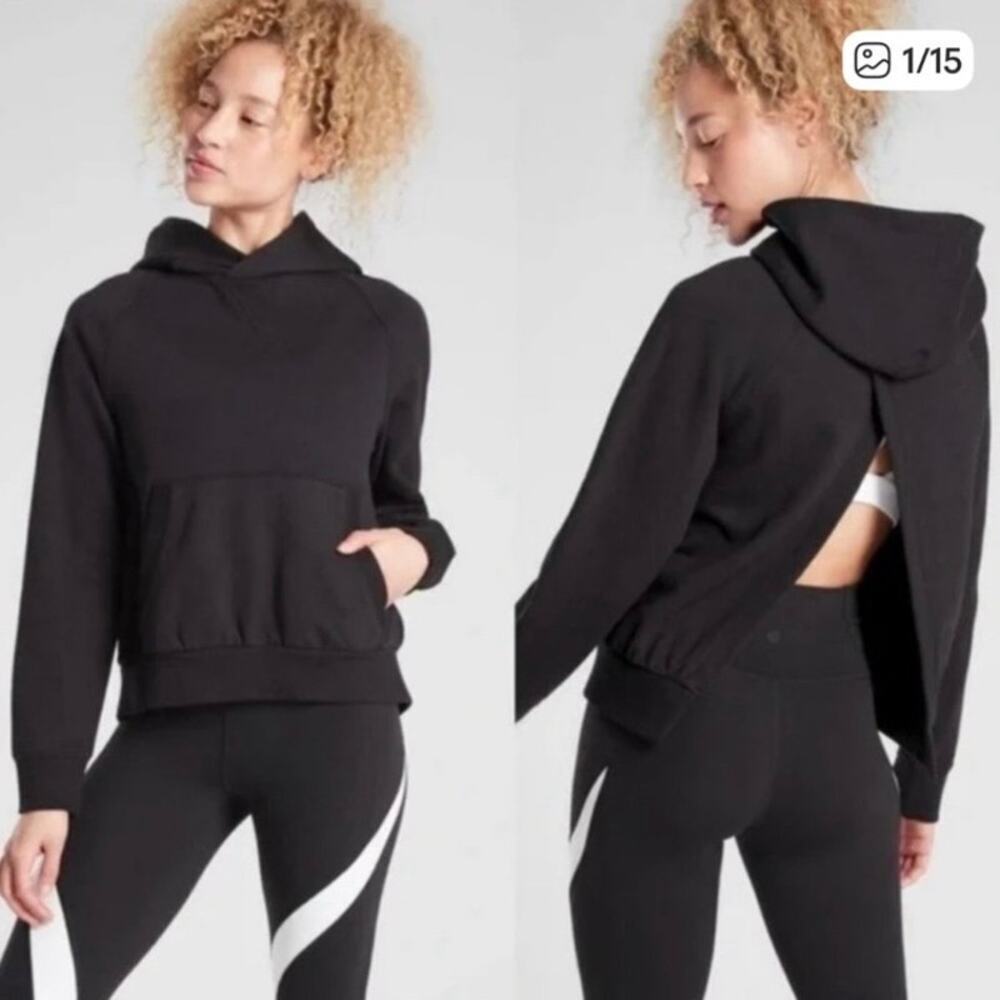 ATHLETA Sz S Black Moonrise Hoodie Split Back Casual Loungewear Sporty